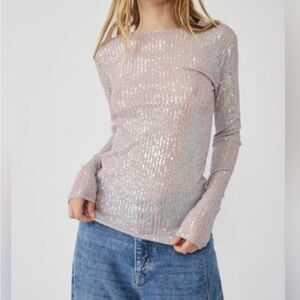 EUC free people intimately gold rush sequin top sz XS